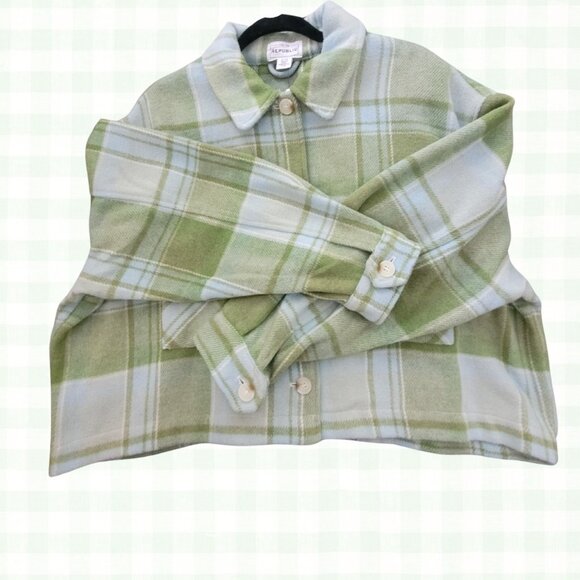 FOR THE REPUBLIC Classic Short Jacket in Blue Green Plaid Women's Size XL/TG - Picture 6 of 16